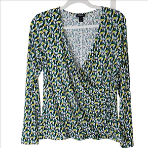 Halogen Multicolor Wrap Blouse Blue Green L